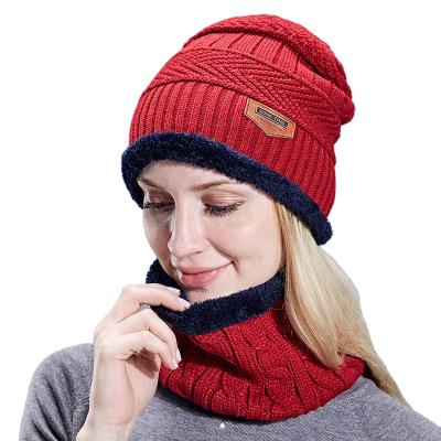 China Winter Beanie Hats Scarf Set Warm Fashion Ladies Knit Hat Skull Cap Neck Warmer With Thick Fleece Striped Hat for sale