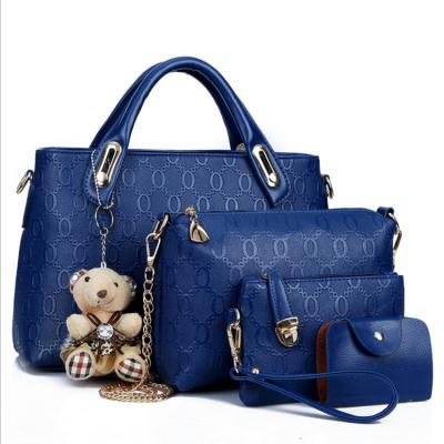 China Fashion Hot Selling Ladies Purses and Fashionable Handbags 4pcs Women Embossing Blue Color Handbags Set for sale