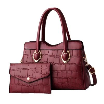 China Wholesale Fashion Women Top Handle Satchel Purse Shoulder Bag Hobo Work Bag Set Handbag 2 Piece Lady Crocodile Good Quality Handbags for sale