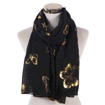 China New Fashion Butterfly Print Solid Color Shawls High Quality Hot Stamping Hijab Simple Scarf For Women for sale