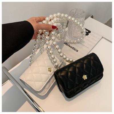 China 2021 Fashion Mini Fashion Quality PU Leather Fashion Bag With Pearl Solid Color Cross - Body Bag for sale