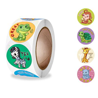 China Waterproof Self Adhesive Paper Material Customized Cute Kawaii Cartoon Stickers Roll Up Label For Kids Reward for sale