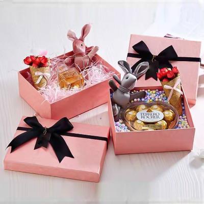 China Recyclable Pink Boxes Ribbon Jewelry Packaging Box With Bow for sale