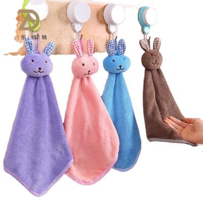 China Big Sale Cartoon Hand Towel Safe For Kids Children For Kids Coral Fleece Hanging Hand Towel Dry Quickly On Amazon for sale