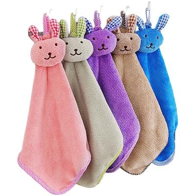 China Wholesales Sales Coral Fleece Microfiber Coral Fleece Handkerchief Child Safe Absorbent Hanging Hand Towel Cartoon Animal Hand Towel For Kitchen Bathroom for sale