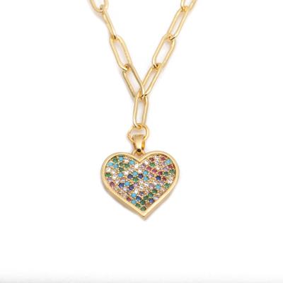 China N106 INS TRENDY Amazon Hip Hop Popular Style Three Dimensional Heart Multi Pendant Necklace Gem Lock Chain Necklace for sale