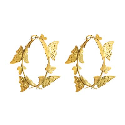 China 2021 TRENDY European and American border fashion butterfly earrings 18K gold circle earrings gold accessories for women for sale