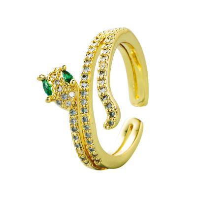 China R011 INS Amazon Fashion TRENDY Snake Shaped Open Ring Green Single Layer Double Ring High Quality Sets Copper Jewelry for sale