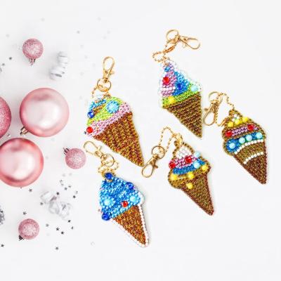 China Keychain Decoration 5D Diamond Art Keychain Customization Diamond Icecream Key Chain Set Handwork Diamond Embroidery Keyring Key Chain for sale