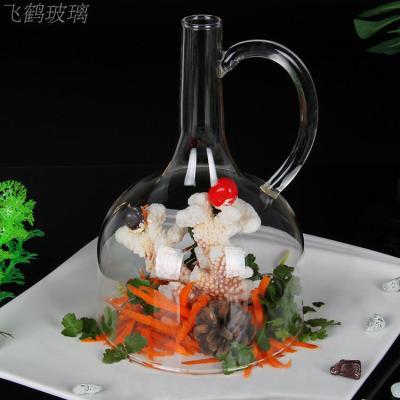 China Creative china with handle transparent smoked molecular glass cover kitchen gourmet cover personalized tableware glass cookware for sale