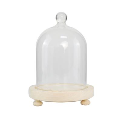 China Pretty New China Decorative Clear Handmade Glass Dome With Wooden Base for sale