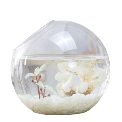 China Round Viable Glass Goldfish Bowl Thickened Mini Desktop Hydroponic Slanted Transparent Mini Tank Goldfish Bowl for sale