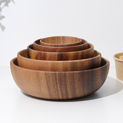 China Factory supply large acacia mangium restaurant whole wood bowl Japanese wooden bowl household for sale