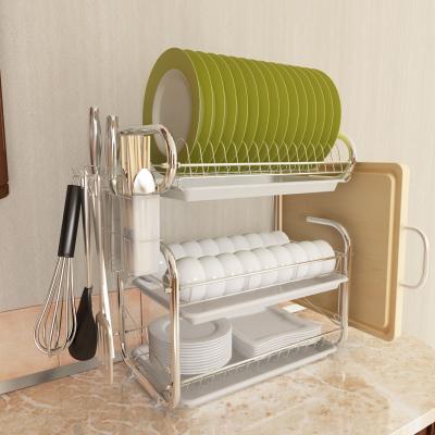 China Three-Layer Storage Iron Kitchen Draining Dish Rack Multifunctional Bowl Storage Dish Rack for sale