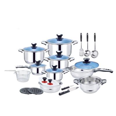 China Sustainable Stainless Steel Cookware 25 Pieces Pot Set Flat Bottom Cookware Pot Set for sale