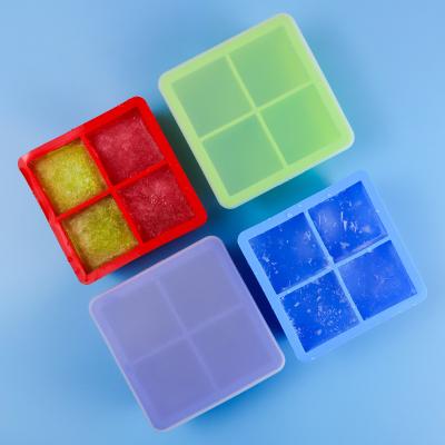 China Modern 4 Grid Cube With Lid Ice Cube Tray Silicone Mold Ice Tool Ice Cube Mold for sale