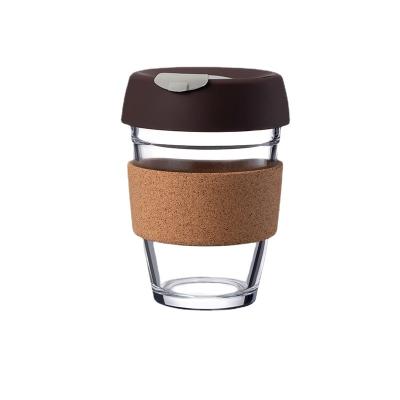 China Sustainable Non-slip Coffee 230ml 8oz Cork Cover Glass Small Portable Glass Coffee Mug With Lid for sale