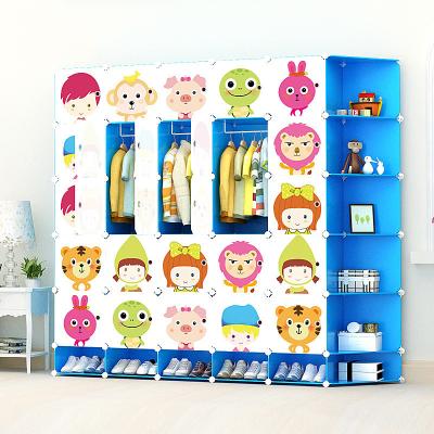 China Eco-friendly cartoon wardrobe children's baby and infant plastic wardrobe combination storage cabinet folding assembly wardrobe for sale