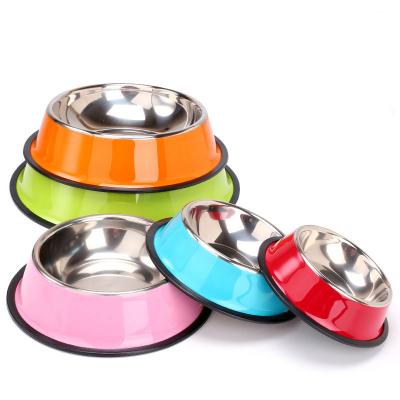 China Large Pet Tableware Small Dog Bowl Stainless Steel Pet Bowl Stocked Solid Color for sale