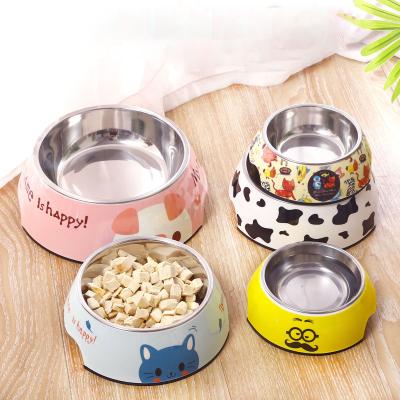 China Color Food Grade Stainless Steel Dog Bowl 5MM Thickened Small Stocked Mixed Pet Bowl for sale