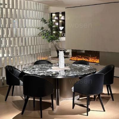 China Dining Room New Soft Modern Luxury Home Furniture Set 4 6 Seater Microfiber Leather Round White Marble Dining Table For Restaurant for sale