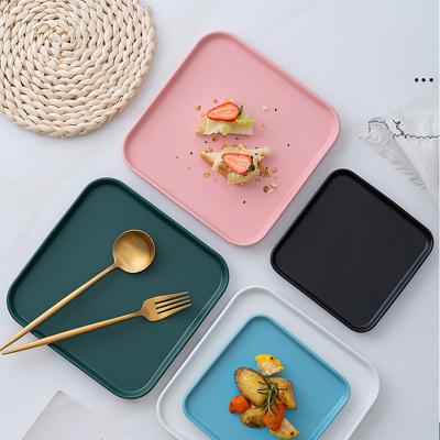 China Sustainable Porcelain Dessert Plate Ceramic Square Dish Steak Plates Solid Color Shallow Tray Microwave Oven for sale