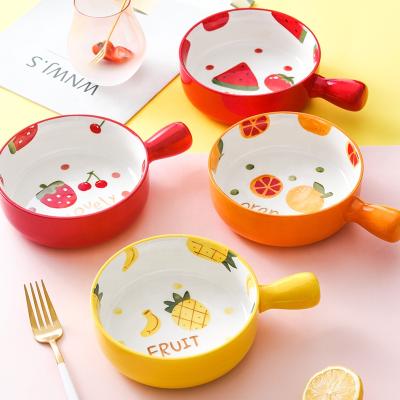 China Sustainable Ceramic Dinnerware Handle Bowl Personalized Household Fruit Double Ear Dish Dish Bakeware Pan for sale