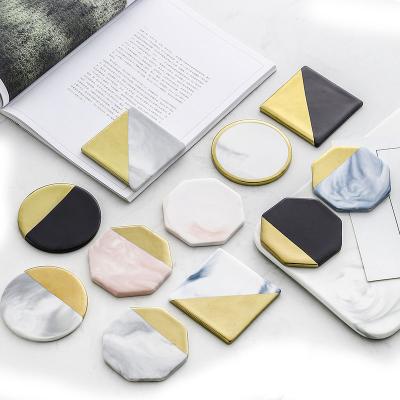 China Sustainable Round And Square Marble Texture Coasters Two Tone With Gold Rim for sale