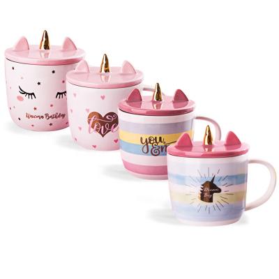 China 3D Cute Viable Unicorn Mug Coffee Tea Cup with Spoon Ceramic Travel Mug with Lid and Handle for Woman for sale