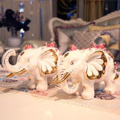 China European Antique Imitation Ceramic Auspicious Elephant Ornaments Home Living Room TV Cabinet Ornaments for sale