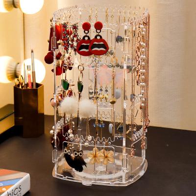 China Hot Sale 360 ​​Velvet Necklace Stud Earring Rack Rotating Pendant Chain Rack Show 4 Tier Jewelry Rack Display Rack for sale