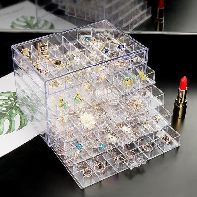 China Hot Selling 120 Grids ABS Large Capacity Jewelry Display Clear Earring Ring Gift Boxes With Drawers Jewelry Packaging Box for sale