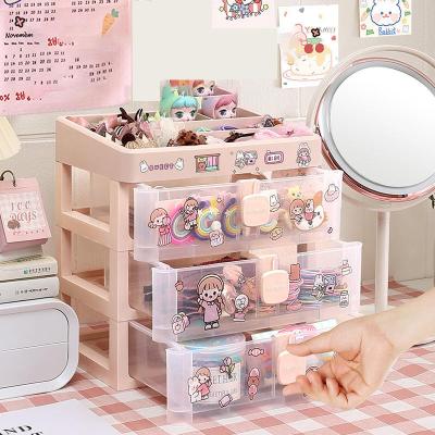 China New Fashion Desktop Drawer Hair Accessories Stocked Storage Box Can Be Layered Lipstick Jewelry Cosmetics Storage Plastic Shelf for sale