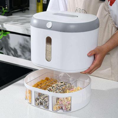 China Freshness Keeping Kitchen Storage Organizer Cereal Container Rice Kitchen Organizer Rice Storage Rotate Rice Dispenser for sale