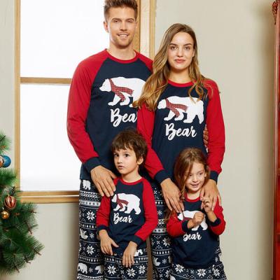 China 2021 New Arrivals New Arrivals Parent-child Bear Breathable Alphabet Printed Family Baby Suit Set Christmas Pajamas for sale