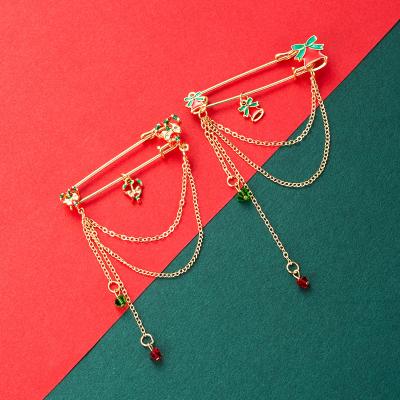 China ALLOY Drop Shipping Colorful Christmas Series Alloy Oil Necklace Bow Bell Chain Christmas Tassel Brooch for sale