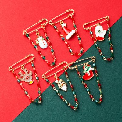 China ALLOY drop shipping Christmas Pin Color Oil Dripping Santa elk snowman tassel brooch for sale