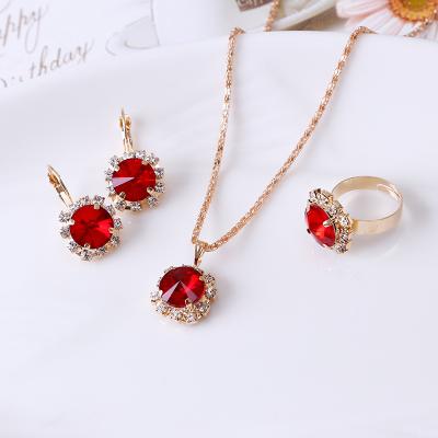 China TRENDY Fashion Drop Shipping Round Crystal Necklace Earring Ring Bride Wedding Gem Jewelry Set Wholesale for sale