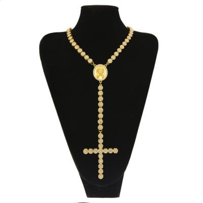 China Hiphop Rosary Patterning Christian Necklace Man Necklace Gold Cross Necklace for sale