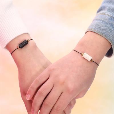 China Volcanic Stone Student Couple Romantic Adjustable Wind Woven Long Column Bracelet Fashion Rope College Drop Shipping for sale