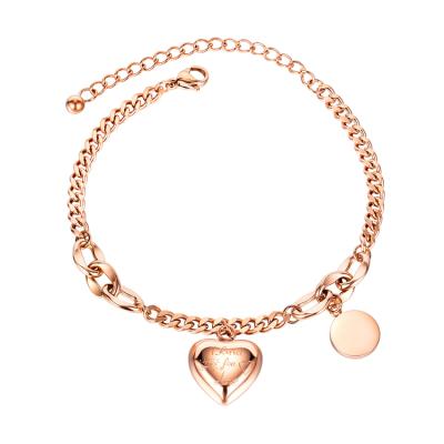 China Wholesale romantic simple soft heart-shaped round piece personality jewelry bracelet titanium steel women bracelet for sale