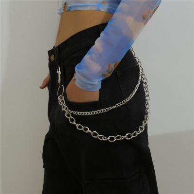 China Layered Body Chain Drop Shipping Silver Cool Wind Tassel Retro Hip Hop Women Jeans Metal Waist Chain Chain for sale