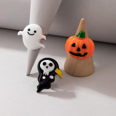 China Ethnic Newcomers 3 Piece Set Ghost Pumpkin Black Horror Ghost Halloween White Orange Fun Ring Set for sale