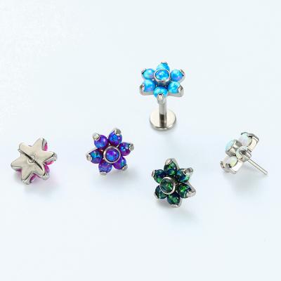 China ASTM F136 Threadless Labret Titanium Pin Labret With 7-Synthetic Opal Flower Top for sale