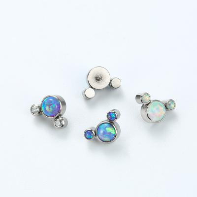 China ASTM F136 Titanium Threaded Arched Bezel Set 3 Cabochon Opal Cluster Attachment Ends for sale