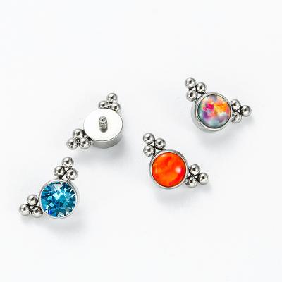 China ASTM F136 Titanium Titanium Threaded 2 Groups of Tri Bead with 4mm Bezel CZ Gem or Synthetic Opal Top for sale