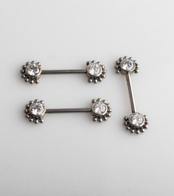 China ASTM F136 Threaded Nipple Cute Titanium Internal Piercing Beaded Side Set Straight Barbells With 18 Bead Bezel CZ Set for sale