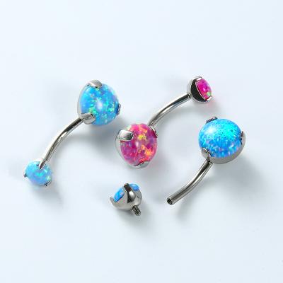 China ASTM F136 Titanium Titanium Internally Threaded Prong Set Synthetic Opal Navel Curves Jewelry Double for sale