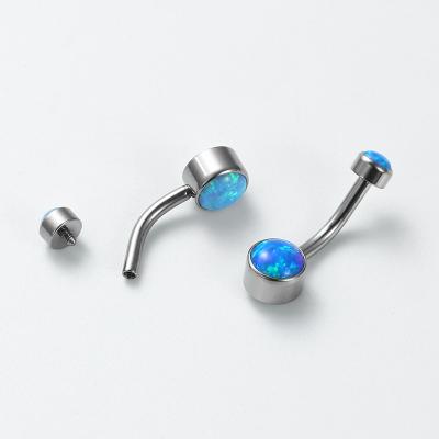 China ASTM F136 Titanium Titanium Internal Threaded Bezel Set Double Synthetic Opal Navel Curves for sale