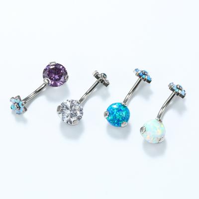 China ASTM F136 Titanium Titanium Internally Threaded Navel Curve Banana With Fork Set Opal Flower Top for sale